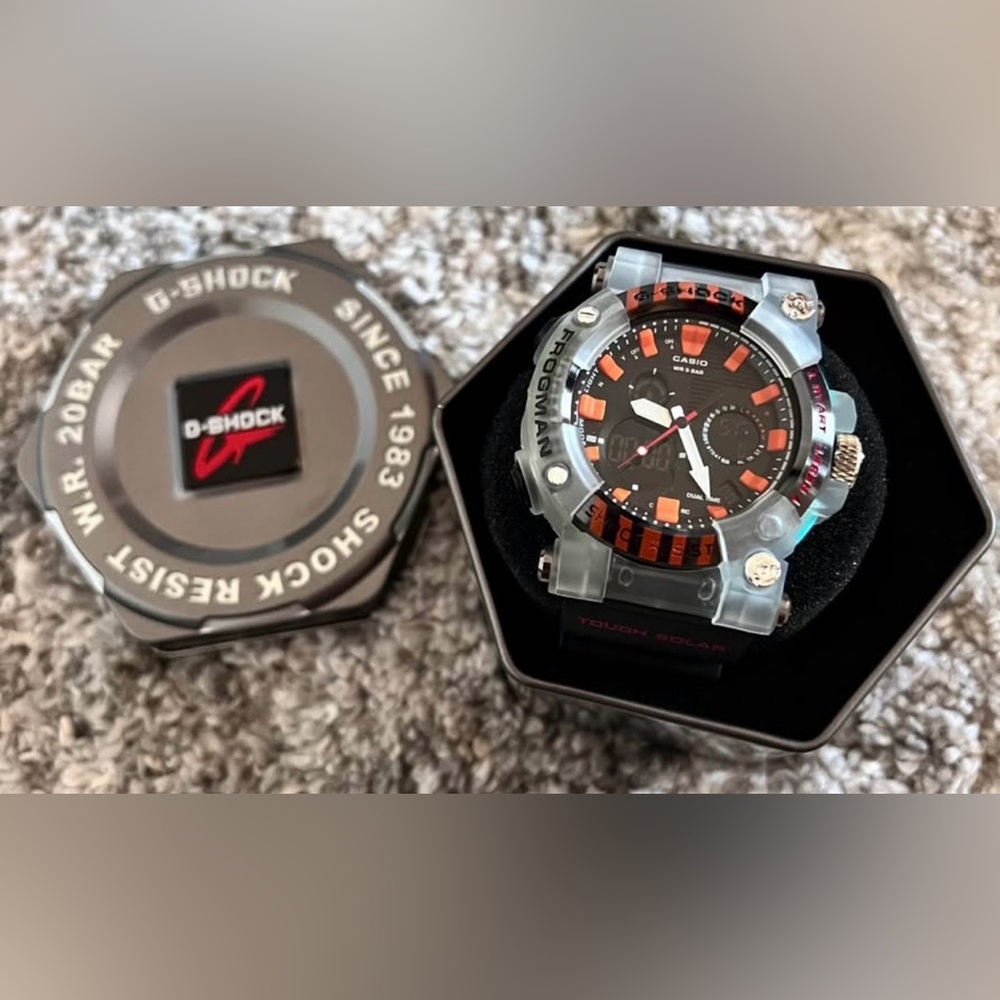 Casio G-Shock Black Watch with Orange Accents - Frogman Style
